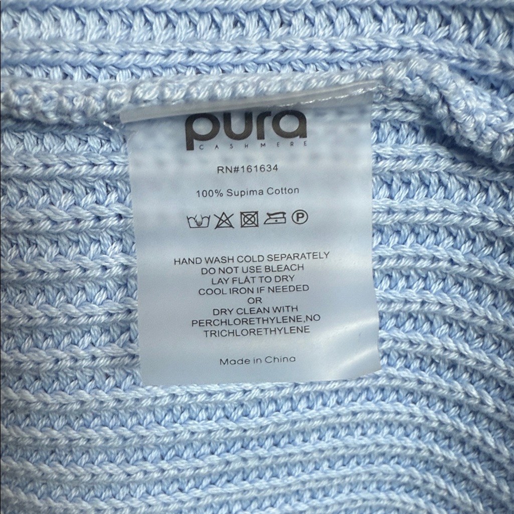 Pura Cashmere Light Blue Cotton Crewneck Sweater - Classic Rib Knit — image 7 of 8